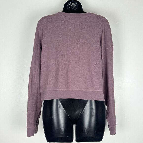 Alo Yoga Women's S/M Alolux Soho Crop Henley Top Sweatshirt Pullover Woodrose - Picture 8 of 9